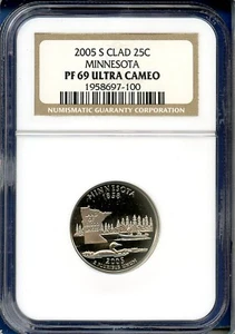 2005 S NGC PR69 Ultra Cameo Clad Minnesota 25c State Quarter 2005-S PF-69 UCAM - Picture 1 of 3
