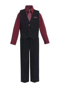 Burgundy Formal Boys Pinstripe Vest Suit Set Holiday Infant Toddler Big Boy Size - Picture 1 of 1