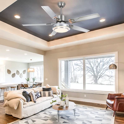 42'/48"/52" Modern Ceiling Fans lamp 5 Stainless Steel Blades Lighting Fixture - Image 1 of 3