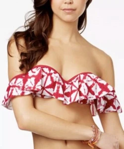 Raisins Women's Red Tie-dye Off-the-shoulder Swim Top - Burgundy Medium - Picture 1 of 3
