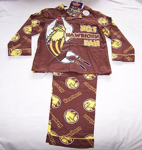 Hawthorn Hawks AFL Boys Mascot #1 Fan Brown Flannel Pyjama Set Size 3 New - Picture 1 of 1