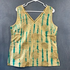 Julie Miles Bluse Damen Medium Gold Grün Prägung Blumen Ärmellos Prinzessin - Bild 1 von 7