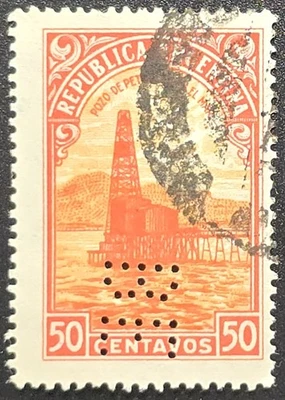 Венесуэла - 1937 Scott C59 50c нефтяная скважина авиапочта B E PERFIN - марка - Изображение 1 из 3