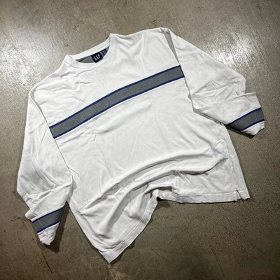 Camisa Y2K GAP Blanca Manga Larga Rayas Gris Azul Calce Grande Foto 1 de 4