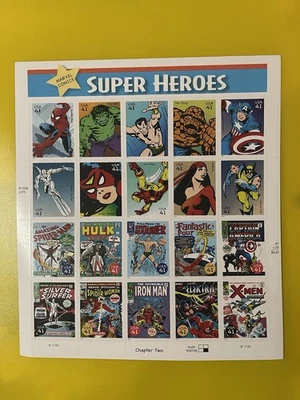 Hoja de estampillas de superhéroes de Marvel Comics 20 estampillas postales de 41 centavos como nuevas de USPS Foto 1 de 2
