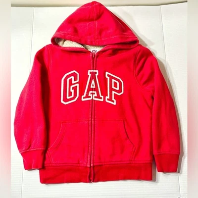 GAP Sherpa Hoodie Boys Small Red Jumbo Logo Full Zip Lined Cozy Y2K Kids - Image 1 of 3