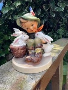 Goebel Hummel PLAYMATES Boy with Rabbits TMK-3 58/0 Sm. Stylized 1960 W. Germany - Picture 1 of 6