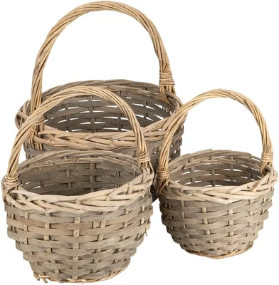 Set Di 3 Cestini in Vimini Di Diverse Dimensioni: Ø 14, Ø 18, Ø 21 Cm, Con Manic - Immagine 1 di 4