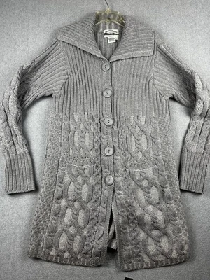 Aran Crafts 毛衣女式大号灰色美利奴羊毛电缆针织开衫爱尔兰 — 第 1/4 张图片