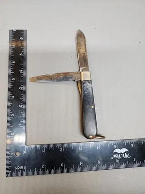 VINTAGE CAMILLUS New York USA POCKET KNIFE 2 BLADE BRASS LOCK - Image 1 of 4