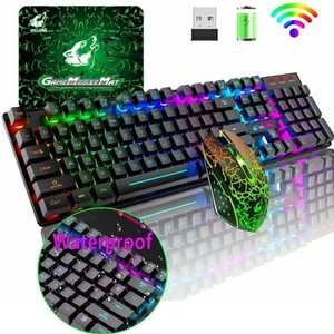 Wireless or Wired Computer PC Gaming Keyboard Mouse Combo Mechanical LED Backlit - Picture 1 of 30