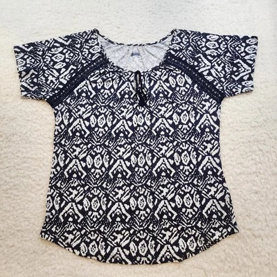 Основные издания коротким рукавом футболка M темно-синий белый кружева кисточки богемное лето - Изображение 1 из 4