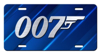 Cool Blue Aluminum Vanity License Plate New 007 James Bond Logo Silver B - Image 1 of 4