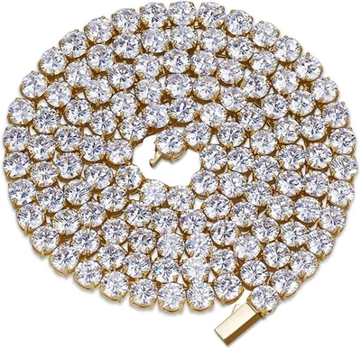 Collar de cadena de tenis de 6 mm enchapado en oro de 18 k 1 fila de diamantes simulados de laboratorio helados Foto 1 de 4