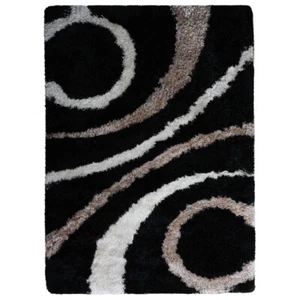 Hand Tufted Shag Polyester Area Rug Geometric Black BBH Homes BBK00002 - Picture 1 of 92