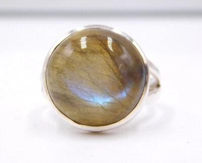 5.50 GM 925 Argento Sterling Naturale Labradorite Cab Gemma Misura Anello 7.8 " - Immagine 1 di 4