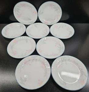 9 Corelle Pink Trio Salad Plates Set Corning Pastel Flower Swirl Rim Dishes Lot - Picture 1 of 24