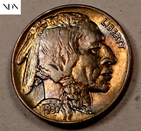 1937 Buffalo Nickel - Choice BU (rainbow toned) - Better Date! #B596 Cover