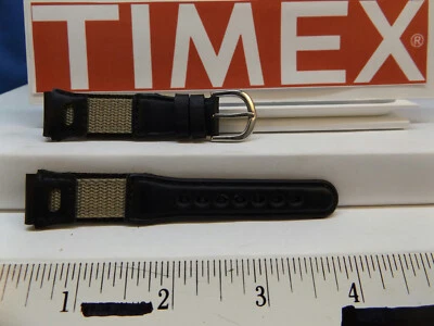 Pulseira de relógio Timex 16 mm couro preto/cinza/nylon feminina. Pulseira de relógio - Imagem 1 de 4