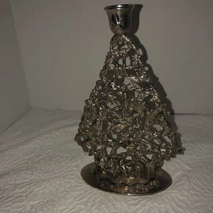 Vintage Godinger Silver Plated Christmas Tree Candle Holder 10 in Tall - Picture 1 of 11