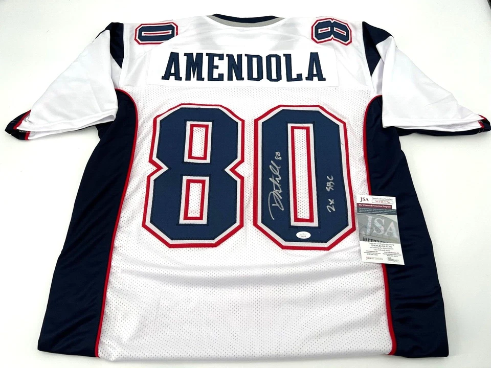 CAMISETA PUNTADA PERSONALIZADA FIRMADA POR LOS PATRIOTAS DE NUEVA INGLATERRA DE DANNY ENMENDOLA CERTIFICADO DE AUTENTICIDAD JSA Testigos Foto 1 de 3