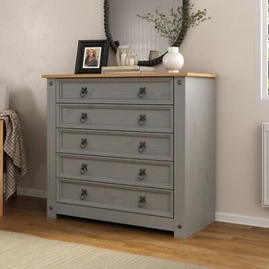 Corona Grey Chest of Drawers 5 Drawer Wax Mexican Solid Pine - Picture 1 of 4