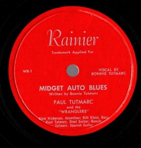 Guitar, Bonnie; Paul Tutmarc, Midget Auto Blues. Rainier WE-1/2 78 10” E++ - Picture 1 of 2