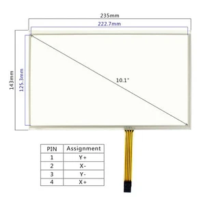 Écran tactile résistif 10,1 pouces 4 fils 235 mm x 143 mm 4 broches 0,5 mm pas - Photo 1/2