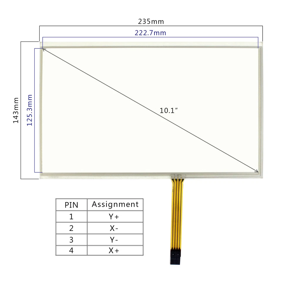 10.1inch 4 wire Resistive Touch Panel Screen 235mmx143mm 4pin 0.5mm pitch - Image 1 of 2