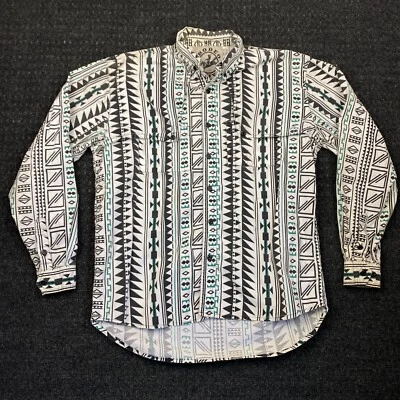 Vintage Rodeo Active Long Sleeve Button Shirt Aztec Geometric Western Flap M - Image 1 of 4