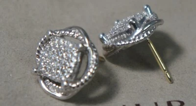 Pendientes David Yurman Plata 925 Oro 585 Pavé Diamante INFINITO Bolsa DY Foto 1 de 4