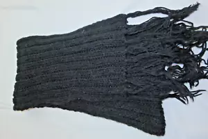 "Schwarzer Schal klobig handgestrickt Fransen Wollmischung Fransen gemütlich 81"" x 9" - Bild 1 von 6