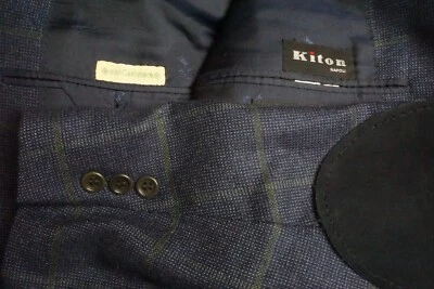 Chaqueta Abrigo Deportivo Kiton 100% Cachemira Azul Verde Gamuza a Cuadros Codera Talla 48R Foto 1 de 4