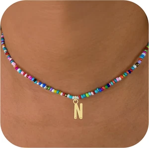 Colorful Beaded Initial Necklaces for Wowen Girls, Mother'S Day Gifts for Mom fr - Picture 1 of 12