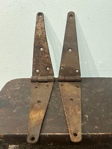 Pair of 16" inch Antique Primitive Rustic Folding Barn Door Strap Hinges Iron - Picture 1 of 14