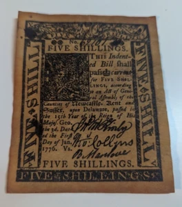 Delaware. January 1, 1776 5 Shillings COPY - Picture 1 of 2