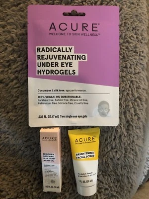 Lote de muestras de hidrogeles aceite nocturno y exfoliante facial Acure Foto 1 de 4
