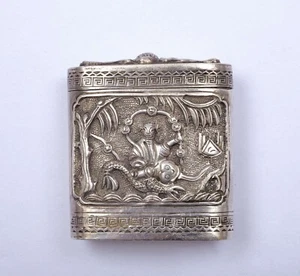 Figurine pilulier repousse chinoise en argent massif 1930 marquée chauve-souris足紋 - Photo 1 sur 7