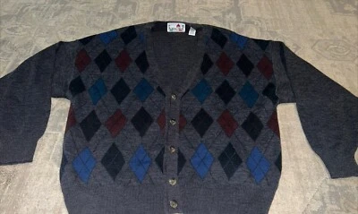 Cárdigan Suéter Vintage Florence Tricot Para Hombre Talla XL Mezcla de Lana Gris Arygle Italia Foto 1 de 4