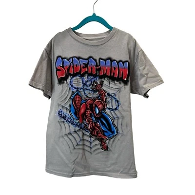 Marvel Spiderman Boys Street Art Grafitti Short Sleeve T-Shirt Tee Size L Gray - Image 1 of 4