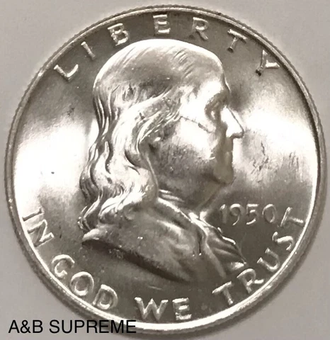 1950 D Franklin Half Dollar Full Bell Lines Gem Bu Uncirculated 90% Silver Cover