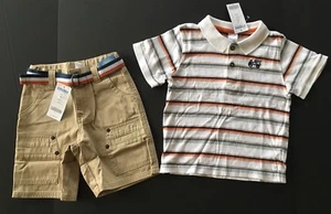 NWT Gymboree Construction Ahead 3 3T Stripe Mixer Polo & Belted Khaki Shorts - Picture 1 of 1