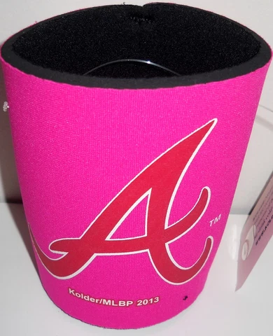 ATLANTA BRAVES HOT PINK NEOPRENE CAN DRINK BEVERAGE COOLER HOLDER W/ RED LOGO A Cover