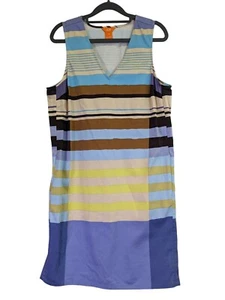 Joe Fresh Women size L Dress Striped Blue Mod Sleeveless Stretch Cotton Classic - Picture 1 of 10