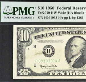 1950 $10 Federal Reserve Note PMG 40EPQ - St Louis - Wide - Fr 2010-HW - Picture 1 of 3