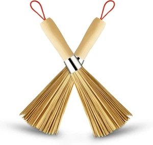 2er Pack Bambus Wok & Topfbürste Set - Reinigungsbürsten für Pfannen, Scheitholzfarbe  - Bild 1 von 8