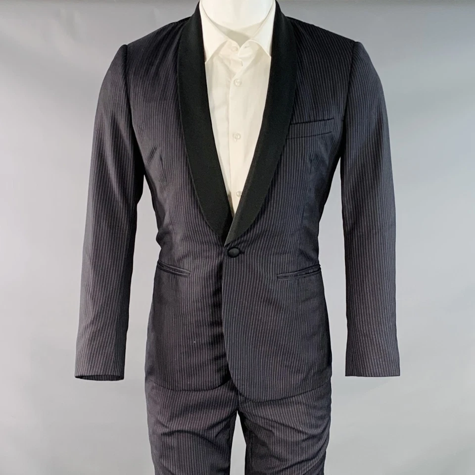 BAND OF OUTSIDERS Size 38 Regular Navy Black Stripe Wool Shawl Lapel Tuxedo - Image 1 of 4
