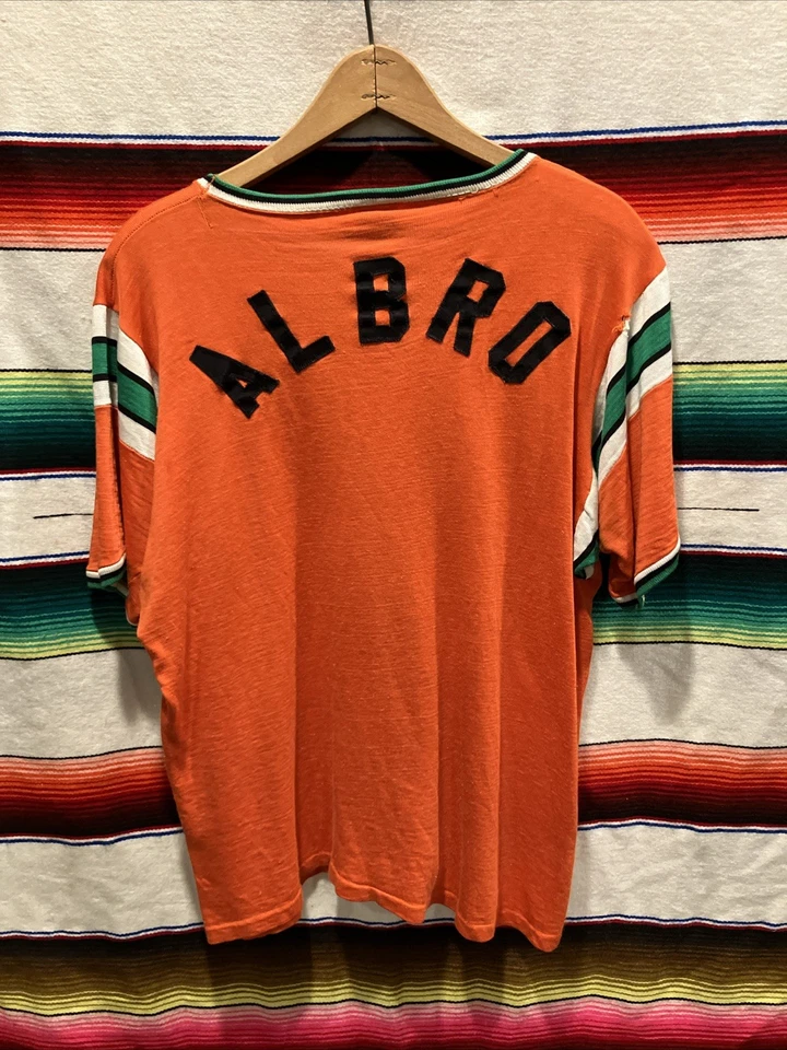 Vintage 50s 60s Mason "Albro" Rayon Striped Jersey Medium 20.5x24 USA Made - Image 1 of 4