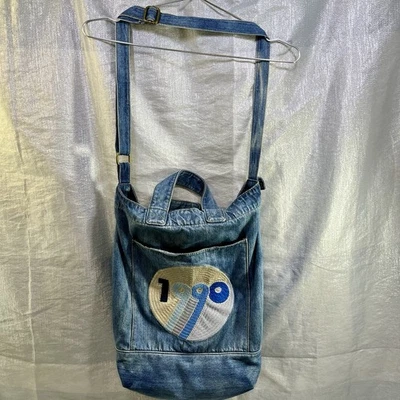 LUCKY BRAND Boho 1990 Embroidered Jeans Denim Bookbag Messenger Crossbody - Image 1 of 4