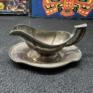 Vintage 1930s Gorham EP Silver Soldered Gravy Boat w/ Underplate Y281 Art Deco - Picture 1 of 14